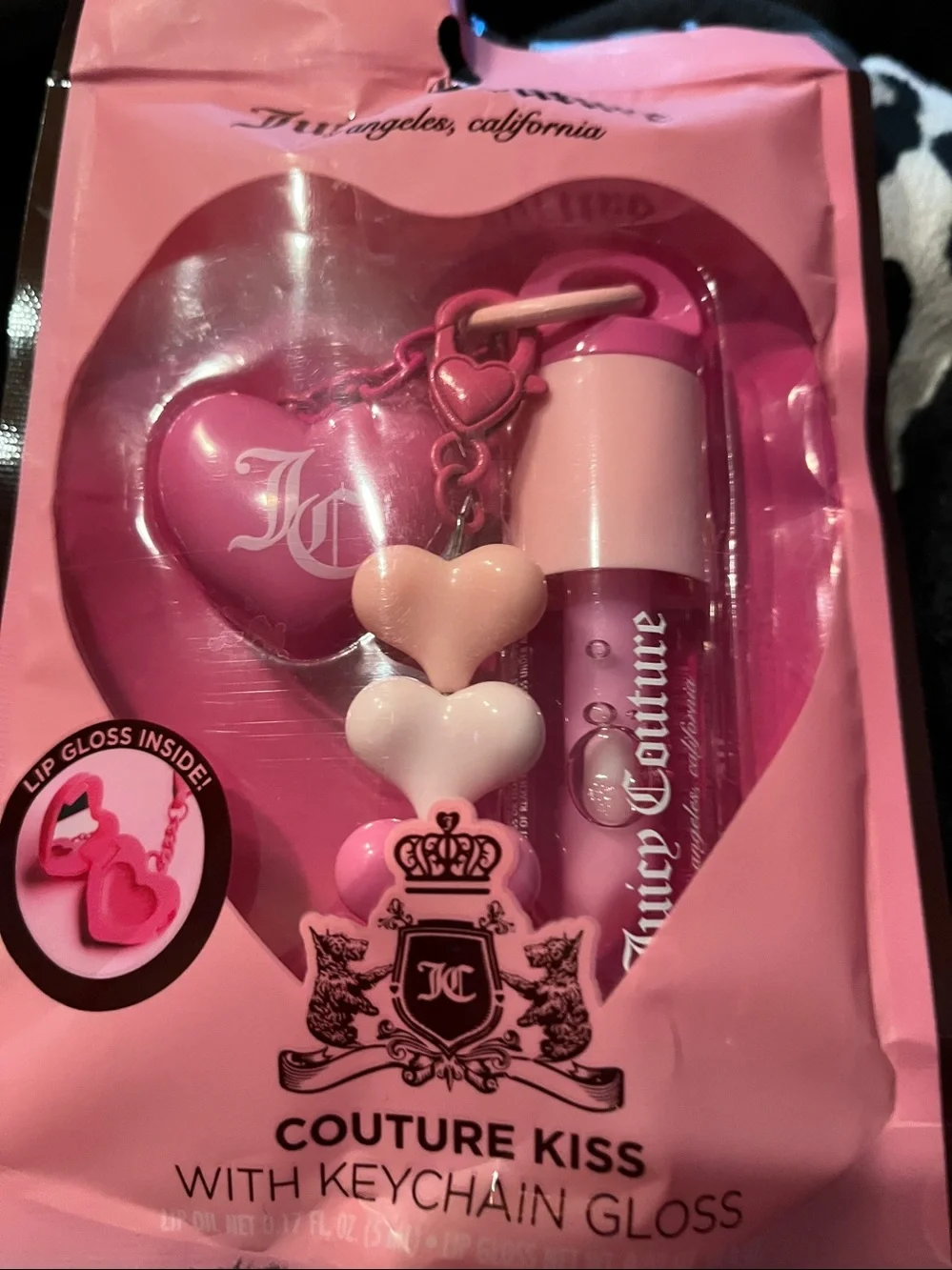 JUICY COUTURE Pink Coquette Lip Oil/Gloss & Pink Heart Keychain NWT